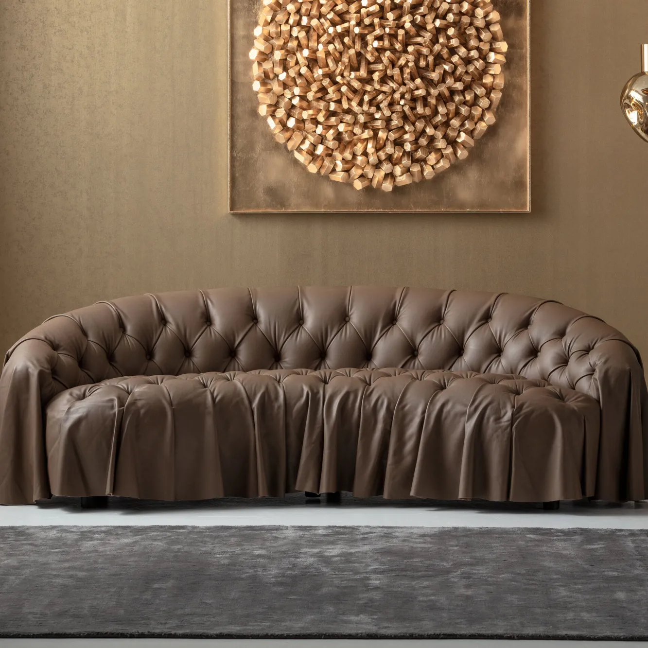 Outlet KARE Design Sofa 3-osobowa pikowana brązowa skóra semianilinowa 226 cm - KARE