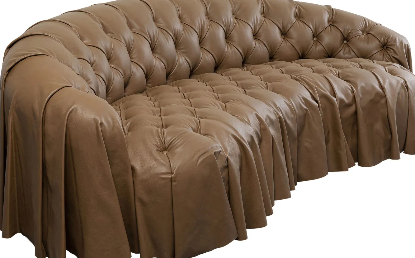 Outlet KARE Design Sofa 3-osobowa pikowana brązowa skóra semianilinowa 226 cm - KARE