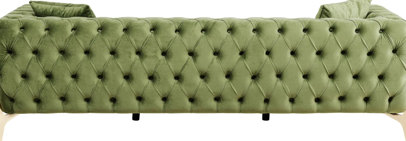 Outlet KARE Design Sofa 3-osobowa welurowa pikowana zielona glamour 240 cm nogi złote - KARE