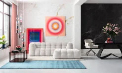 Fashion KARE Design Sofa pikowana 3-osobowa kremowa 240 cm - KARE