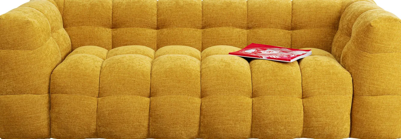 Discount KARE Design Sofa pikowana 3-osobowa żółta 240 cm - KARE