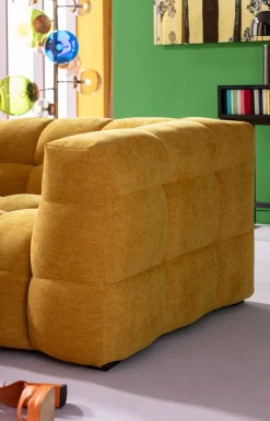 Discount KARE Design Sofa pikowana 3-osobowa żółta 240 cm - KARE