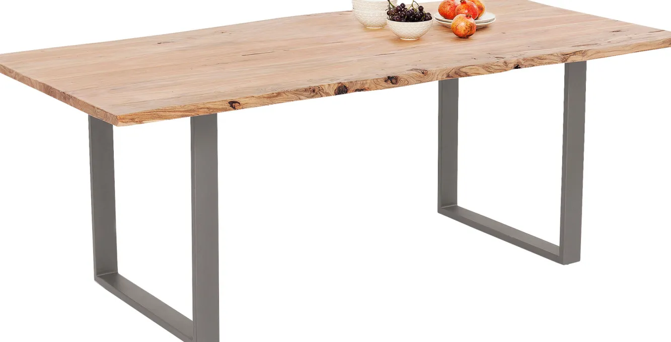 Sale KARE Design Stół 6-8 osobowy do loftu naturalny drewniany blat akacja czarne metalowe nogi 160x80 cm - KARE