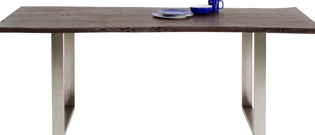 Sale KARE Design Stół brązowy drewniany blat akacja srebrne metalowe nogi 180x90 cm - KARE