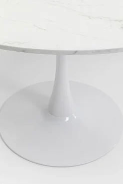 Fashion KARE Design Stół do jadalni biały blat MDF imitacja marmuru noga biała stalowa Ø110 cm - KARE