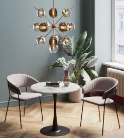 Fashion KARE Design Stół do jadalni biały blat MDF imitacja marmuru noga czarna stalowa Ø80 cm - KARE