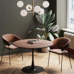 Best KARE Design Stół loft w okleinie orzech włoski noga czarna Ø110 cm - KARE