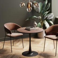 Hot KARE Design Stół loft w okleinie orzech włoski noga czarna Ø80 cm - KARE