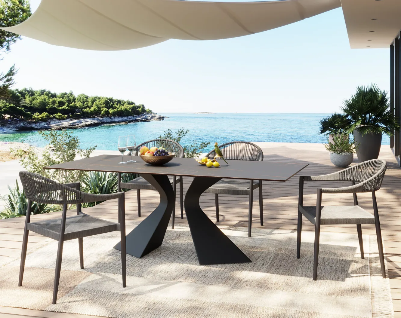 Fashion KARE Design Stół ogrodowy czarny blat ceramika nogi aluminium 180x90 cm - KARE