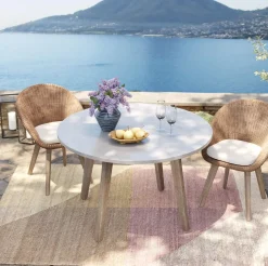 Discount KARE Design Stół ogrodowy okrągły blat cementowy nogi z drewna akacjowego Ø110 cm - KARE