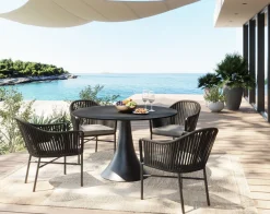 Discount KARE Design Stół ogrodowy okrągły czarny blat ceramika podstawa aluminium Ø110 cm - KARE