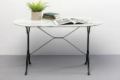 Outlet KARE Design Stół ogrodowy z białym marmurowym blatem nogi czarne stalowe 120x60 cm - KARE