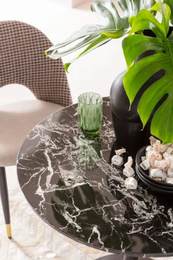 New KARE Design Stół okrągły blat MDF imitacja marmuru czarny Ø80 cm - KARE