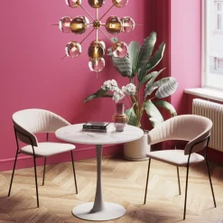 Outlet KARE Design Stół okrągły blat MDF imitacja marmuru biały Ø80 cm - KARE