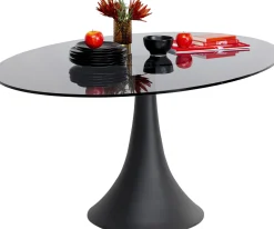 Discount KARE Design Stół owalny ze szklanym blatem i czarną aluminiową podstawą 180x120 cm - KARE