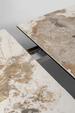 Fashion KARE Design Stół rozkładany blat szkło i kamionka nogi stal nierdzewna 200-260x100 cm - KARE