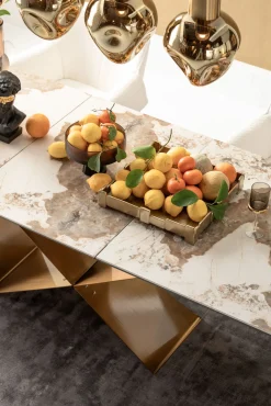 Fashion KARE Design Stół rozkładany blat szkło i kamionka nogi stal nierdzewna 200-260x100 cm - KARE