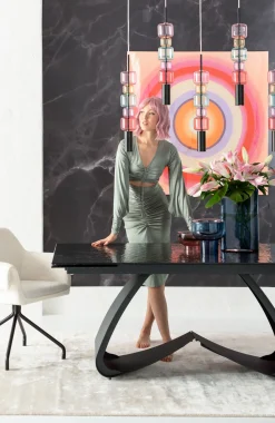 New KARE Design Stół rozkładany do jadalni w kolorze czarnym szkło i stal 180-260x95 cm - KARE