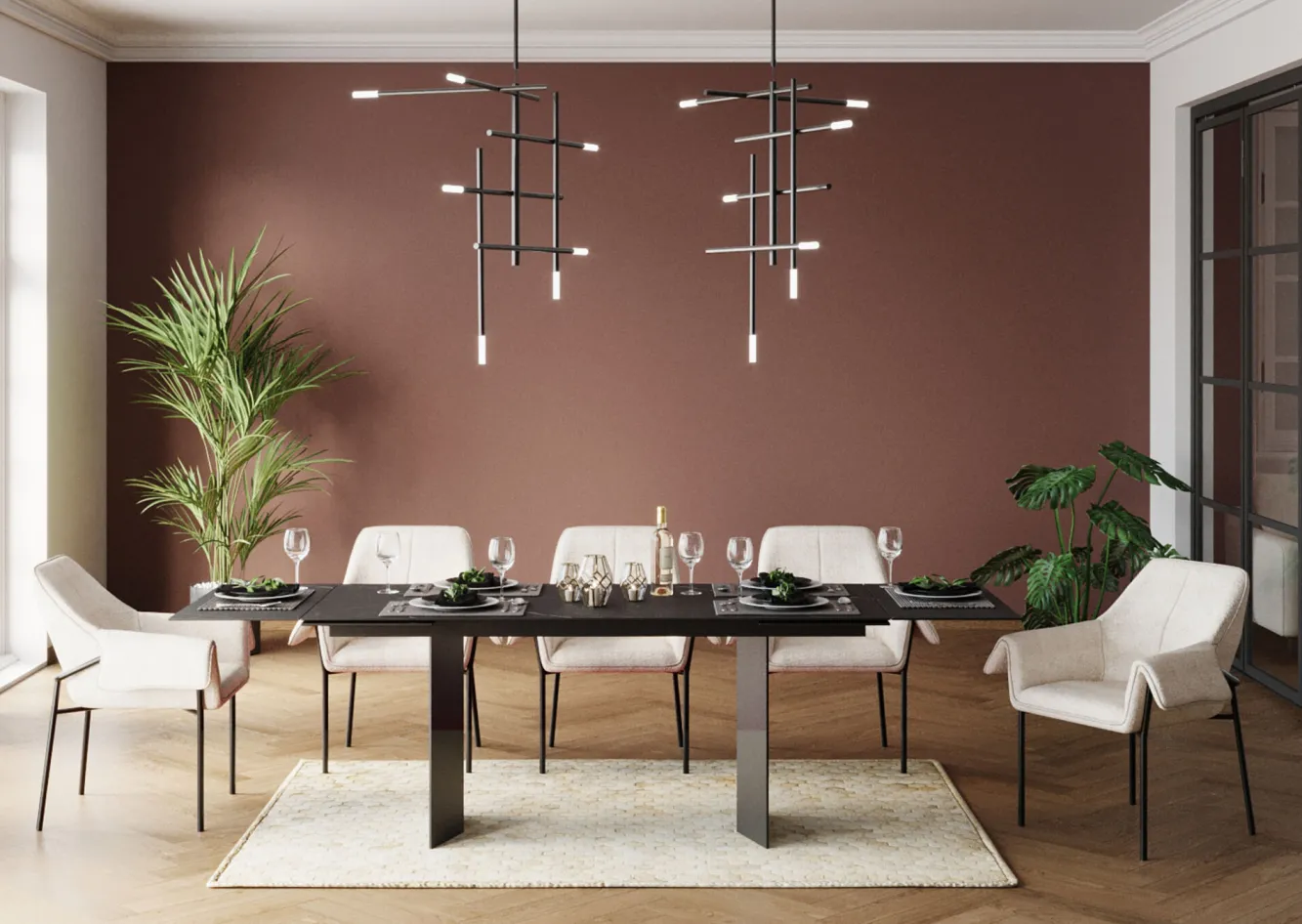 Discount KARE Design Stół rozkładany Novel 180-260x90 cm czarny - blat ceramika - KARE