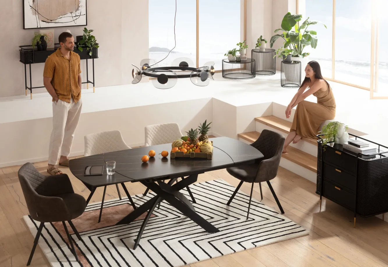 Sale KARE Design Stół rozkładany z ceramicznym blatem nogi czarne 120-180x90 cm - KARE