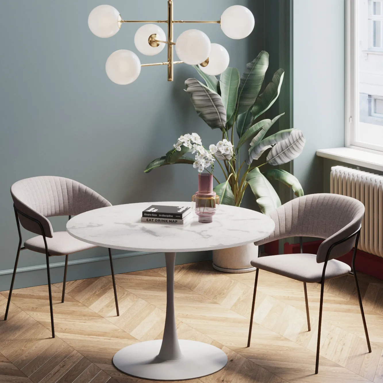 Hot KARE Design Stół Veneto Ø110 cm biały - blat marmur - KARE