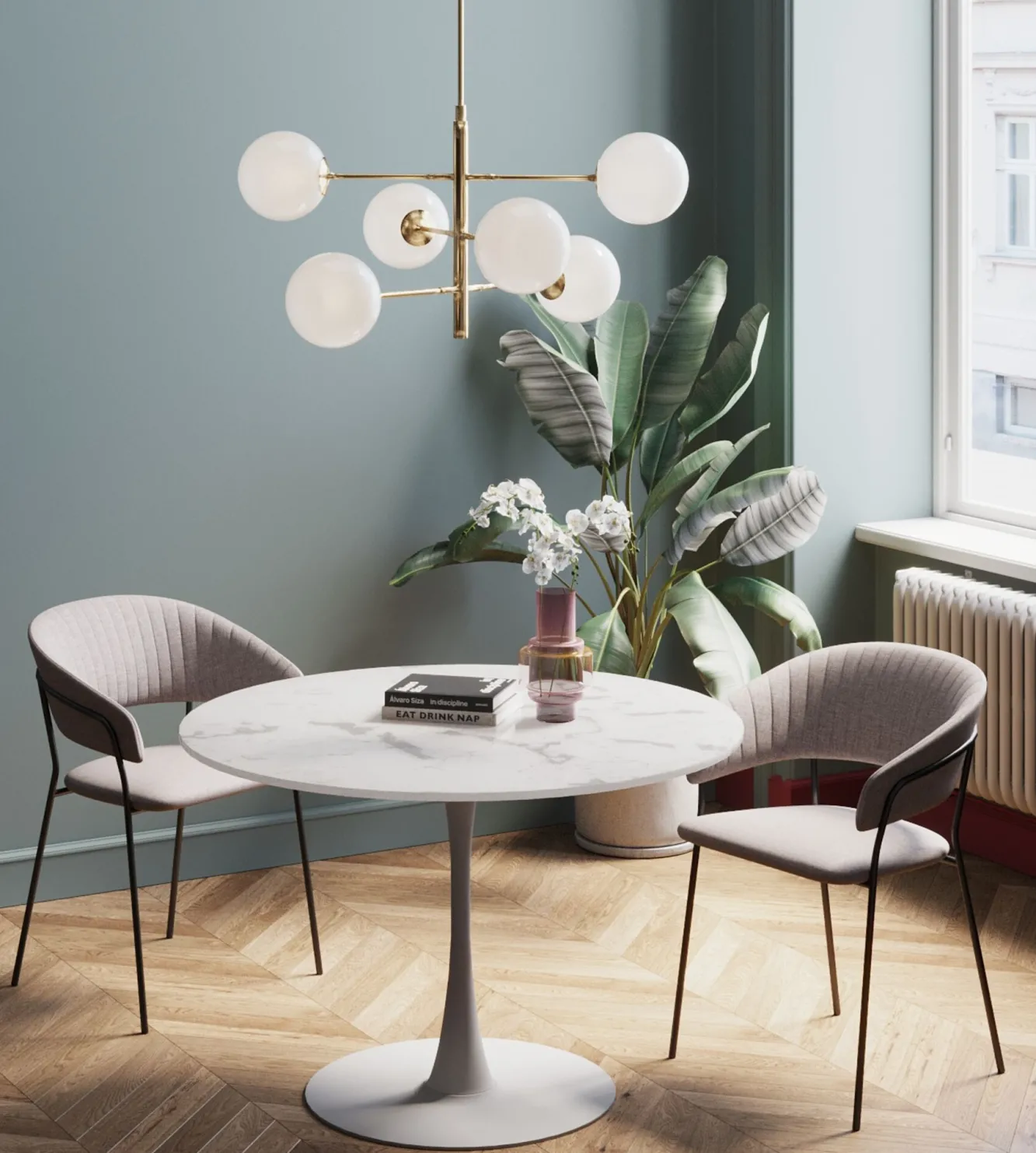 Hot KARE Design Stół Veneto Ø110 cm biały - blat marmur - KARE