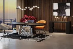 Online KARE Design Stół z fornirowanym czarnym blatem i srebrną podstawą 220x110 cm - KARE