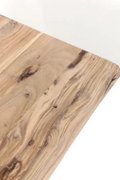 Clearance KARE Design Stół z naturalnym drewnianym blatem z drewna akacji i  srebrnymi metalowymi nogami 160x80 cm  - KARE