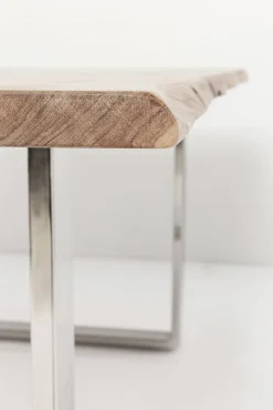 Clearance KARE Design Stół z naturalnym drewnianym blatem z drewna akacji i  srebrnymi metalowymi nogami 160x80 cm  - KARE