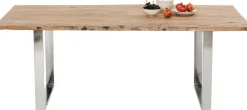 Clearance KARE Design Stół z naturalnym drewnianym blatem z drewna akacji i  srebrnymi metalowymi nogami 160x80 cm  - KARE