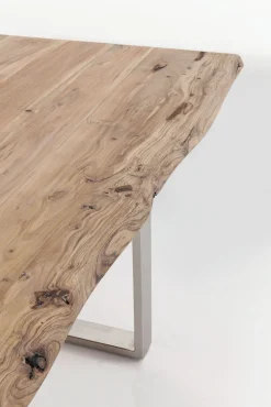Clearance KARE Design Stół z naturalnym drewnianym blatem z drewna akacji i  srebrnymi metalowymi nogami 160x80 cm  - KARE