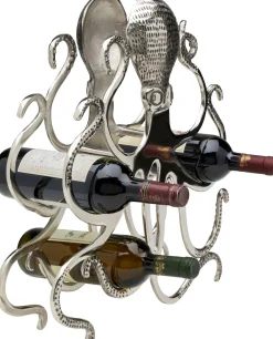 Outlet KARE Design Stojak na wino srebrny z aluminium kształt ośmiornicy 44x49 cm - KARE