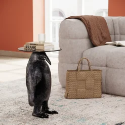 Outlet KARE Design Stolik Animal Ms Penguin Ø32xH49 cm czarny - blat szklany - KARE