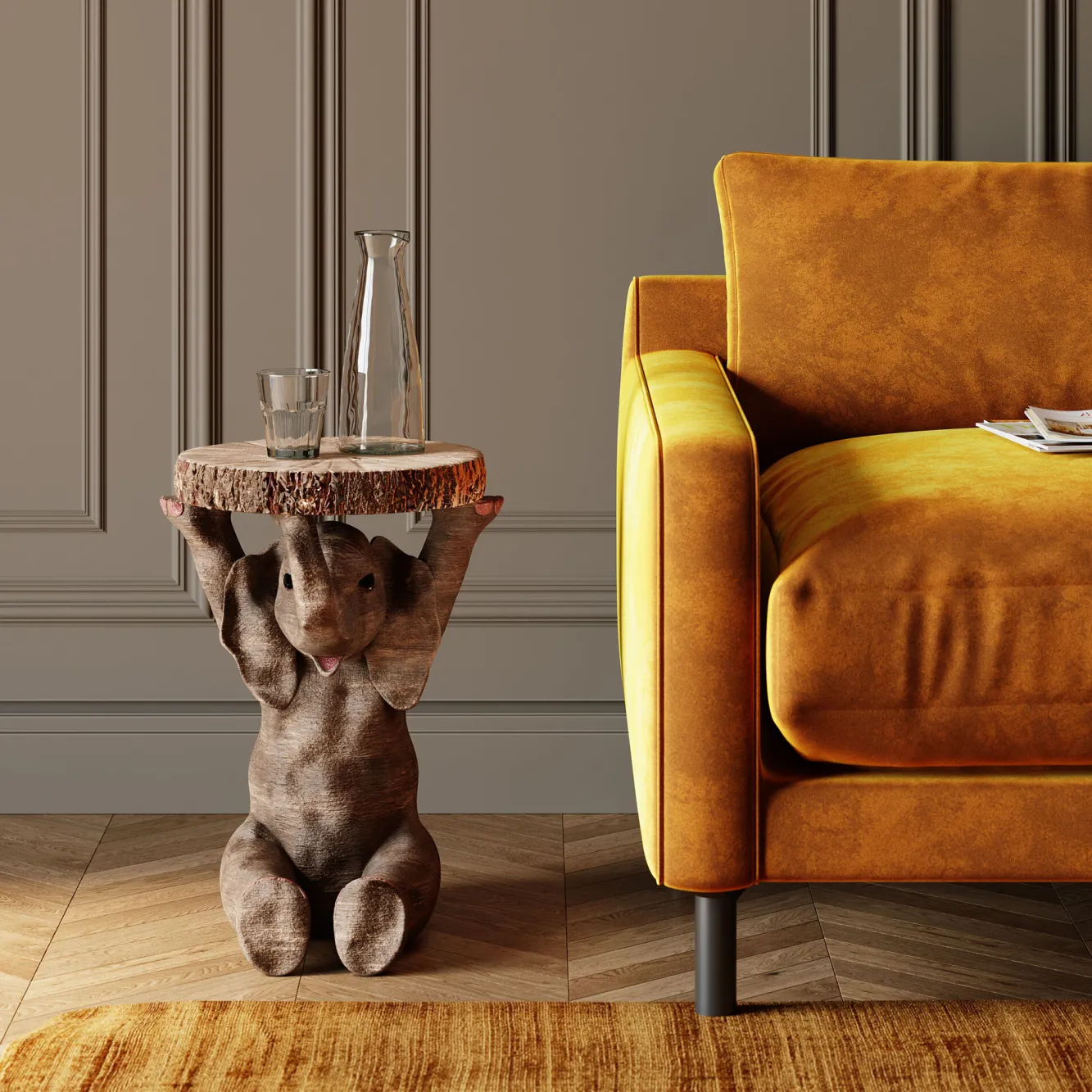 Hot KARE Design Stolik Elephant ∅36 cm brązowy - KARE