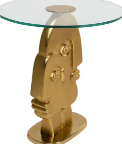 New KARE Design Stolik 2Faces Ø55 cm złoty - blat szklany - KARE