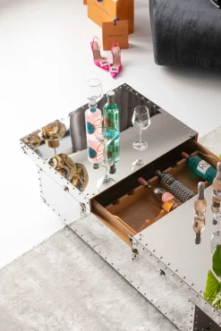 New KARE Design Stolik kawowy barek rozkładany srebrny na kółkach stal nierdzewna 120x75 cm - KARE