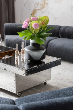 New KARE Design Stolik kawowy barek rozkładany srebrny na kółkach stal nierdzewna 120x75 cm - KARE