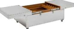 New KARE Design Stolik kawowy barek rozkładany srebrny na kółkach stal nierdzewna 120x75 cm - KARE