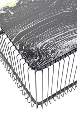 Hot KARE Design Stolik kawowy blat szklany imitujący marmur podstawa czarna 145x70 cm - KARE