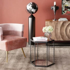 Best KARE Design Stolik kawowy Comb 55xH55 cm czarny - blat szklany - KARE