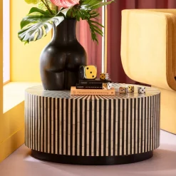 Outlet KARE Design Stolik kawowy Electra Ø75 cm czarno-biały - KARE