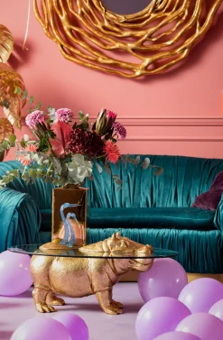 Fashion KARE Design Stolik kawowy Hippo 80 cm złoty - blat szklany - KARE