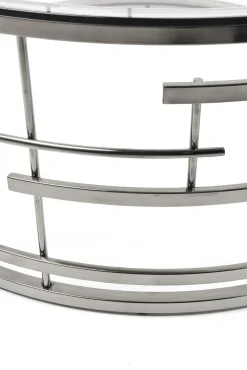 Clearance KARE Design Stolik kawowy Jupiter Ø100 cm srebrny - blat szklany - KARE