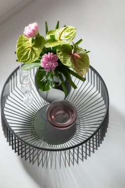 Hot KARE Design Stolik kawowy loft stal czarna i szkło transparentne Ø80 cm - KARE