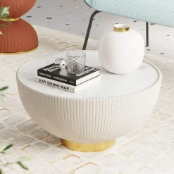 Best KARE Design Stolik kawowy okrągły biały podstawa złota Ø71 cm - KARE