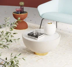 Best KARE Design Stolik kawowy okrągły biały podstawa złota Ø71 cm - KARE