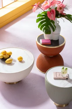 Best KARE Design Stolik kawowy okrągły biały podstawa złota Ø71 cm - KARE