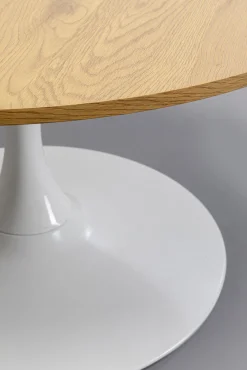 Hot KARE Design Stolik kawowy okrągły naturalny blat MDF Ø80 cm podstawa biała stalowa - KARE