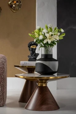 Fashion KARE Design Stolik kawowy z ceramicznym blatem podstawa brązowa Ø70 cm - KARE