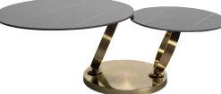 New KARE Design Stolik kawowy z obrotowymi okrągłymi blatami z ceramiki podstawa metalowa złota 133x80 cm - KARE
